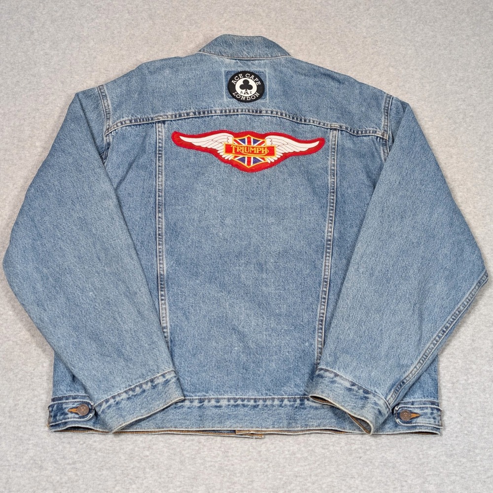 Vintage Levi's Trucker Jacket Mens XL Triumph Motorcycle Patch Ace Cafe Retro